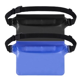 Waterproof Pouch with Adjustable Waist Strap 2 Pack Screen Touchable PVC Waist Bag for Beach, Swimming, Boating, Fishing, Hiking Black+Blue