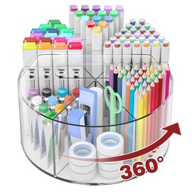 Absonic Acrylic Pen Holder Pencil Organizer, 360-Degree Rotating Pencil Holder, Crayon Organizers for Kids Marker Organizer Caddy Art Supply Kids Desk Organizers for Office Home School