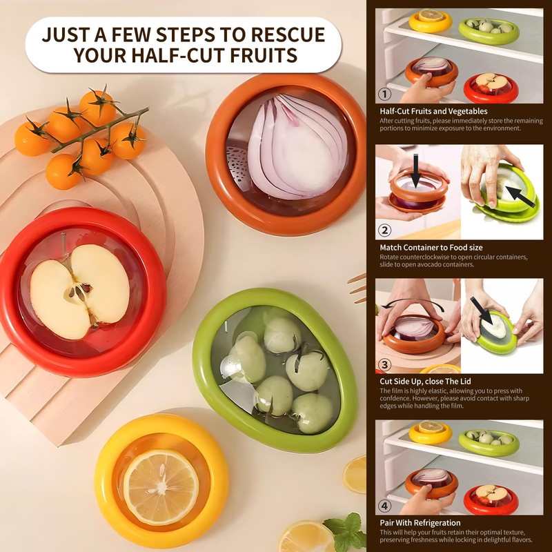 Reusable Fruit and Vegetable Storage Containers, Set of 4, Transparent,
