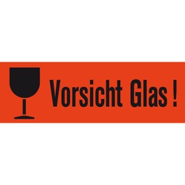 HERMA 6750 Vorsicht Glas Aufkleber, 1000 Stück, 39 x 118 mm, selbstklebend, klein, Warnhinweis Etiketten Versandaufkleber Umzugs-Etiketten für zerbrechliche Warensendungen, neon leuchtrot