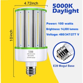 GEPLAD 480V LED Corn Cob Light Bulb 100W, E39 Mogul Base Led Bulbs,14000LM 5000K Daylight Lamp,Replacement for 350-400W HID (MH, HPS) AC200-500V