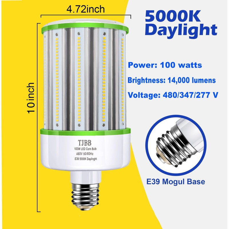 GEPLAD 480V LED Corn Cob Light Bulb 100W, E39 Mogul