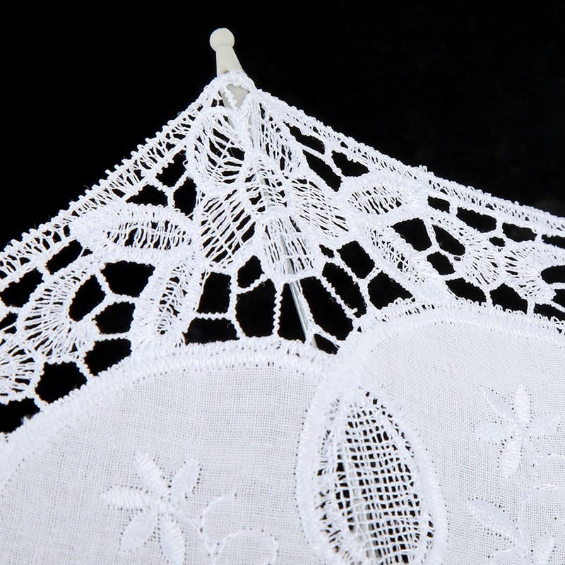 Bridal Umbrella Lace Cotton Embroidery Handmade Parasol Umbrella Wedding Supply(White