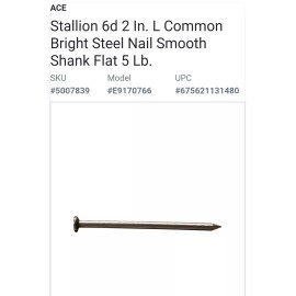 ACE Stallion 6d 2 In.  Common Bright Steel Nail Smooth Shank Flat 5 Lb. E9170766