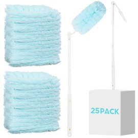 360° Duster Refills Kit for Swiffer Duster, 25 Pack & 1 Handle, Multi-Surface Dusters with 4X Microfibers. Efficient Duster Kit for Cleaning Pet Hair, Home, Office, Blinds, Furniture and More