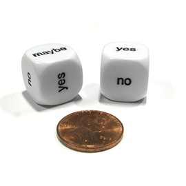 Koplow Games Set of 2 D6 16mm Yes, No, Maybe Decisions Dice - White with Black Letters