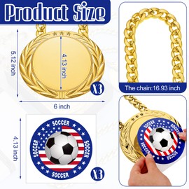 Loetere 3 Set Patriotic Sports Turnover Chain Medal Greatest of All Time 6 Big Gold Sports Medal Basketball Soccer Necklace Champion Chain for Sports Competitions Prize Gift Party Favor