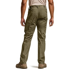 CQR Men's Utility Flex Cargo Pants, Classic-Fit Casual Stretch Work Pants, Water Resistant Lightweight Tactical Hiking Pants, Negotiator Soil Green, 42W x 32L