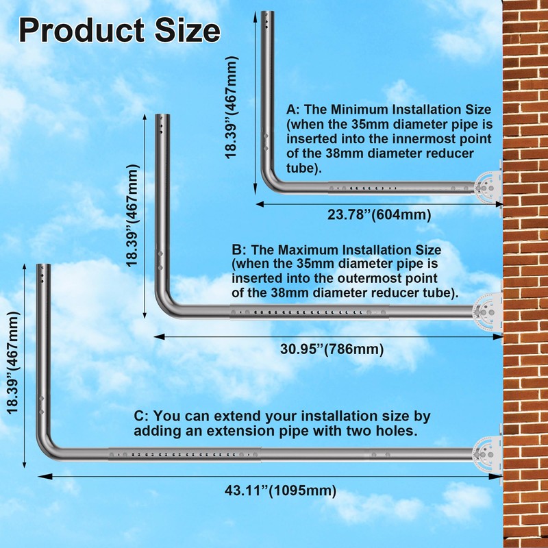 Antenna Mount for Long Wall - Lenght Adjustable Long Eave