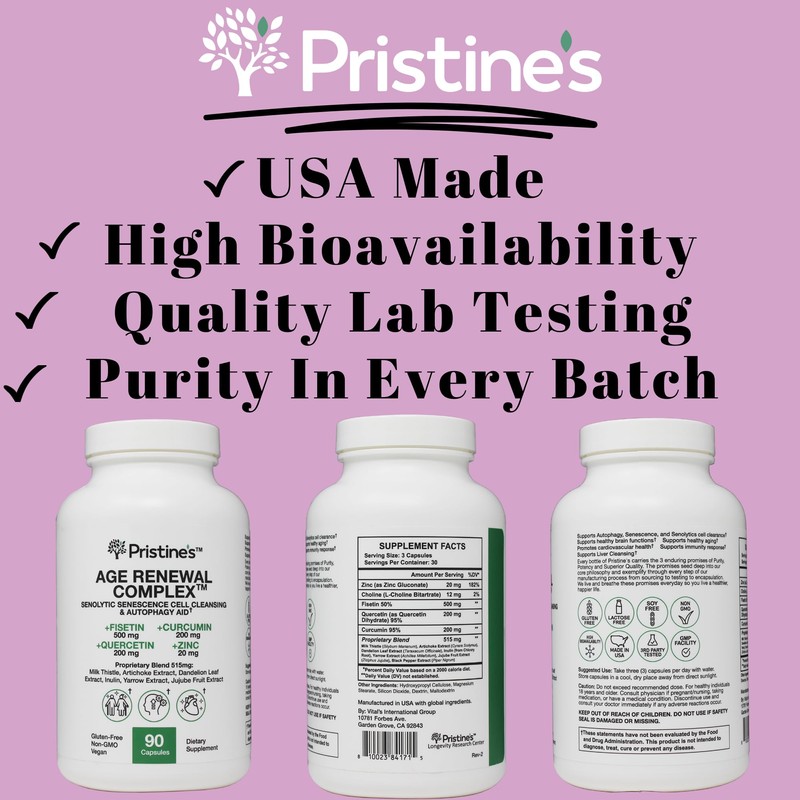 PRISTINE'S Age Renewal & Detox Supplements 90 Capsules 30 Day