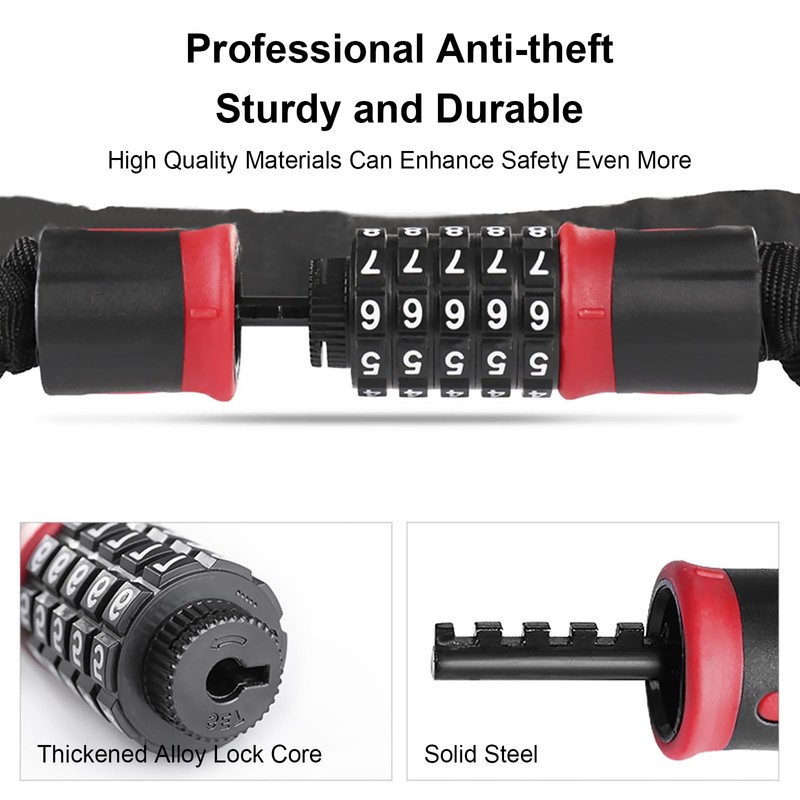 Bike Chain Lock, 5 Digit Combination Lock, 1.2 Meter (3.9FT)