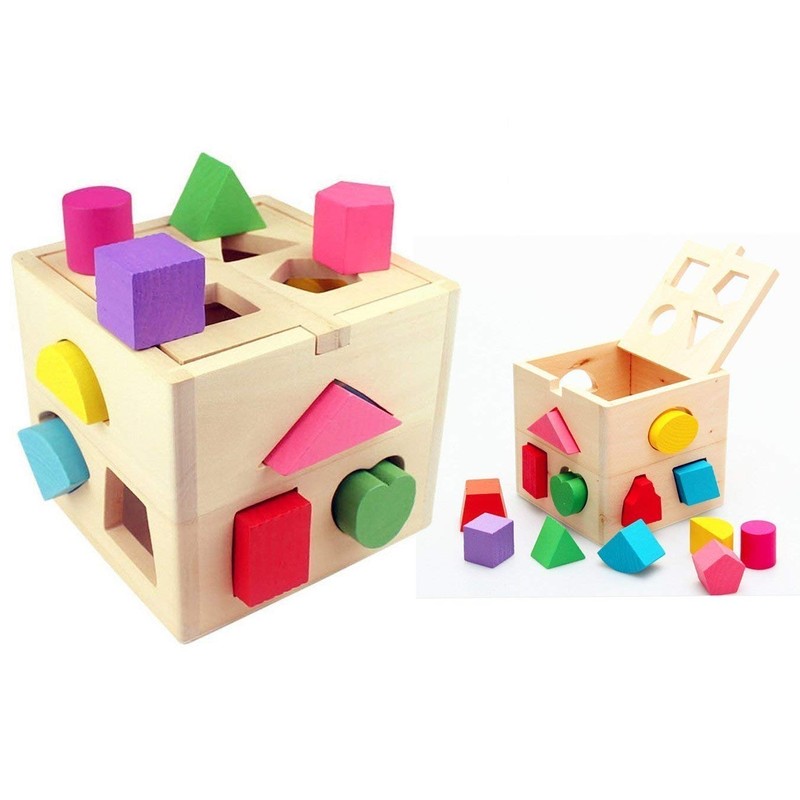 Gearmax Wooden Geometry Toy, Children's Sorting Cube, Educational Toy, Sorting