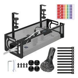Organizador Cables Oficina Hogar, Bandeja Debajo Escritorio con Abrazaderas, Sin Taladro, Accesorios para Escritorio, Red Gestión de Cables, Cable Desk Organizer, Ordenador Eléctrico