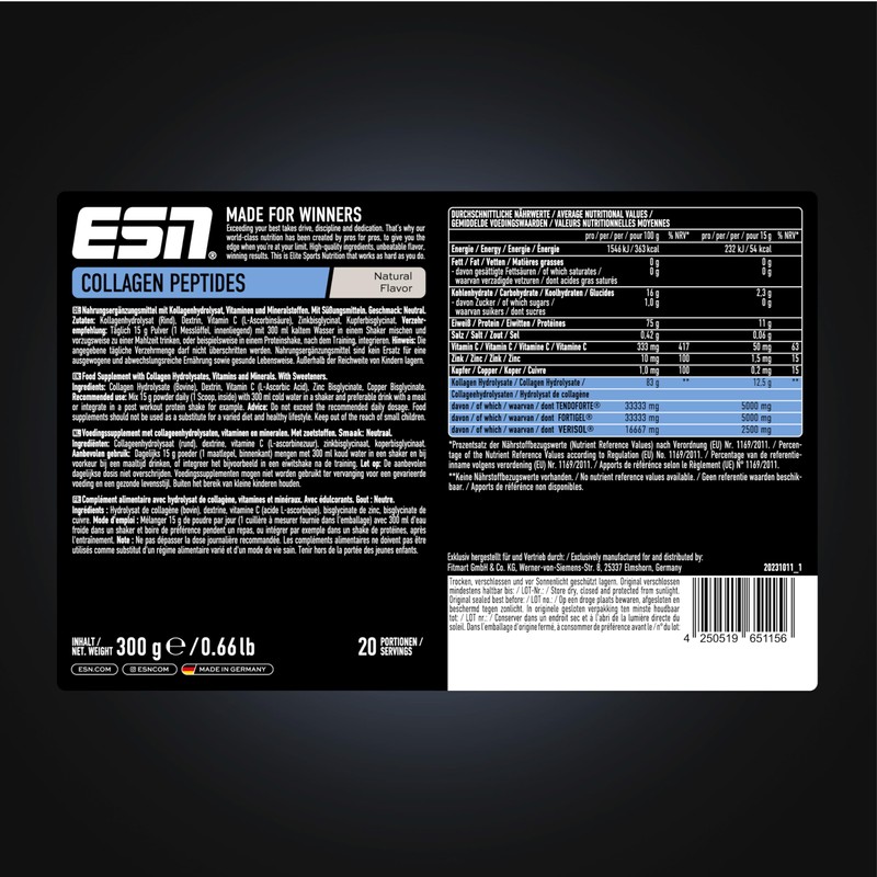 ESN Collagen Peptides, 300 g Natural, Collagen Powder