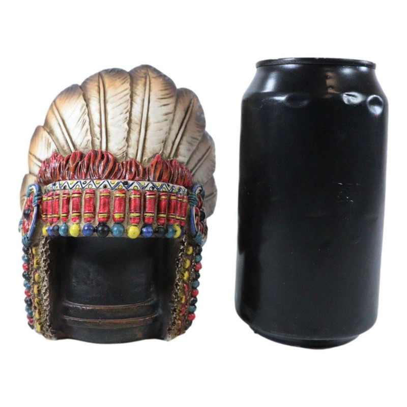 Western Tribal Indian Warrior Chief Headdress With Eagle Feathers Figurine
