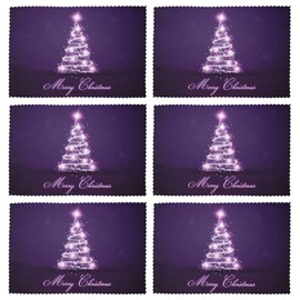 VunKo Merry Christmas Tree Placemats Set of 6 Purple Christmas Star Washable Non Slip Table Place Mats Rectangle 12" x 18" for Kitchen Dining Table Home Decoration