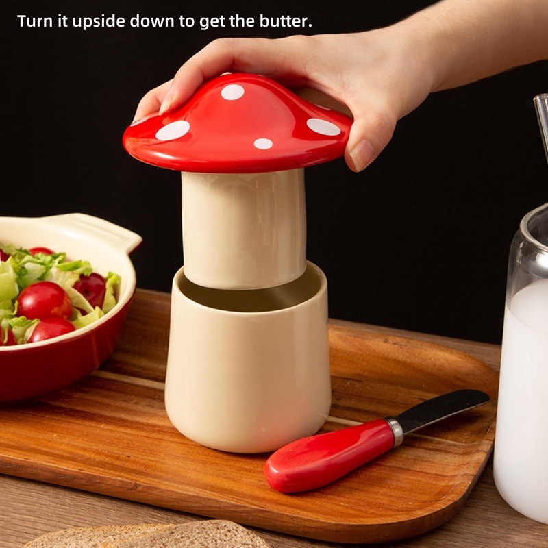 Mushroom Shaped Butter Dish French Style Ceramic Butter Crock Storage