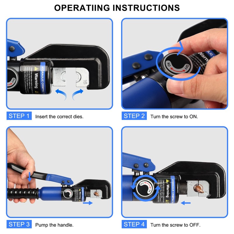 Solsop Hydraulic Crimping Tool 10 Ton with 9 Hex-Dies, 12–2/0