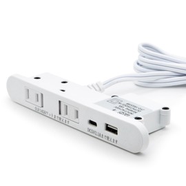 SOFOC Recessed Power Strip Furniture Drawer Outlet with USB-C and USB-A Interface Two 2 Hole Outlets 175cm Extension Cord White 1pcs