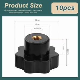 Knpwer Pack of 10 M6 Star Grip Nuts, Star Grip, Black Plastic Grip Nuts, Internal Thread Clamping Knob