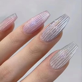 Press on Nails Square Medium Length Glossy Full Cover Acrylic Square Shape False Nails with Designs Artificial Short Coffin Fake Nails with Charms Glue Stick on Fingernails for Women Girls(W1576)