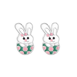 LPYO Cute Easter Bunny Earrings for Women Dainty Cubic Zirconia Small Asymmetric Rabbit Carrot Stud Earrings Charming Post Earrings Easter Holiday Party Gift (rabbit)