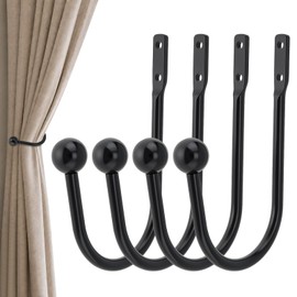 HOJLKLD Curtain Holdbacks, 4 Pcs Wall Mounted Metal Curtains Hook with Screws for Home Decor, U-Shaped Decorative Drapery Holder for Bedroom Window (4, Black)