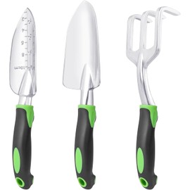 Gardening Tools Set, 3 Pcs Garden Tools Set with Trowel, Shovel & Hand Rake, Aluminium Garden Hand Tools Kit Lawn Planting, Gardening Sets Garden Accessories for Women Gardener