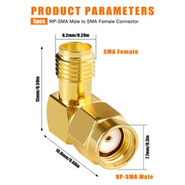 KUOQIY 5 Pieces Right Angle RP-SMA Male to SMA Female Adapter, SMA Coaxial Adapter Converter, for 2G 3G 4G LTE Antenna, Router