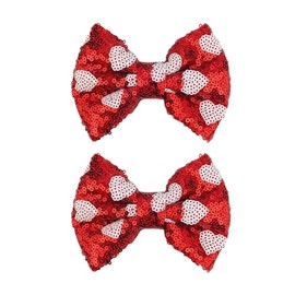 Koolgil 4.3-inch Glitter Sequins Bow Hair Clips Sparkly Cheer Barrettes Alligator Hairpins for Baby Girls, Kids, Teens and Women Accessories Gift Set of 2 (A- Red Heart)