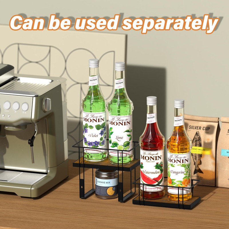 Alyoen Coffee Syrup Rack Organizer, 4 Bottles Syrup Holder Stand