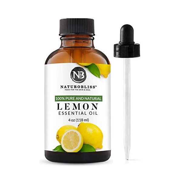 NaturoBliss 100% Pure Lemon Essential Oil Therapeutic Grade Premium Quality (4 fl. oz) with Glass Dropper, Perfect for Aromatherapy