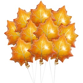 10Pcs Fall Maple Leaf Balloons Set, 23.6in Orange Foil Mylar Balloons for Autumn Harvest Thanksgiving Home Party Decorations Supplies