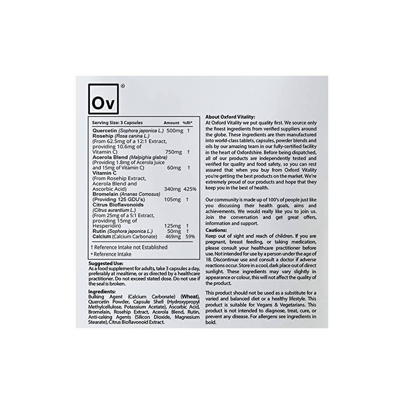 Quercetin Capsules with Vitamin C, Rutin, Bromelain and Citrus Bioflavonoids