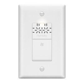 LIDER No Neutral Wire Required Humidity Sensor Switch, Automatic Humidity Detection, Air Circulator, Bathroom Fan Automated Control, Adjustable Timing, 1-Pole, UL Listed, White, Wall Plate Included