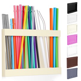 Qinyoung Acrylic Straw Holder with Double Sided Adhesive Tape Reusable Tumbler Straw Organizer Storage Container for Counter Cabinet Cupboard Kitchen (Milky Yellow)