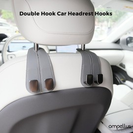 Ompellus 2 PACK Car Purse Holder, Double Hooks Leather Car Headrest Hook for Purse & Bags, Multifunitonal Car Seat Hook, Car Organization Accessories (Beige, 2PC)