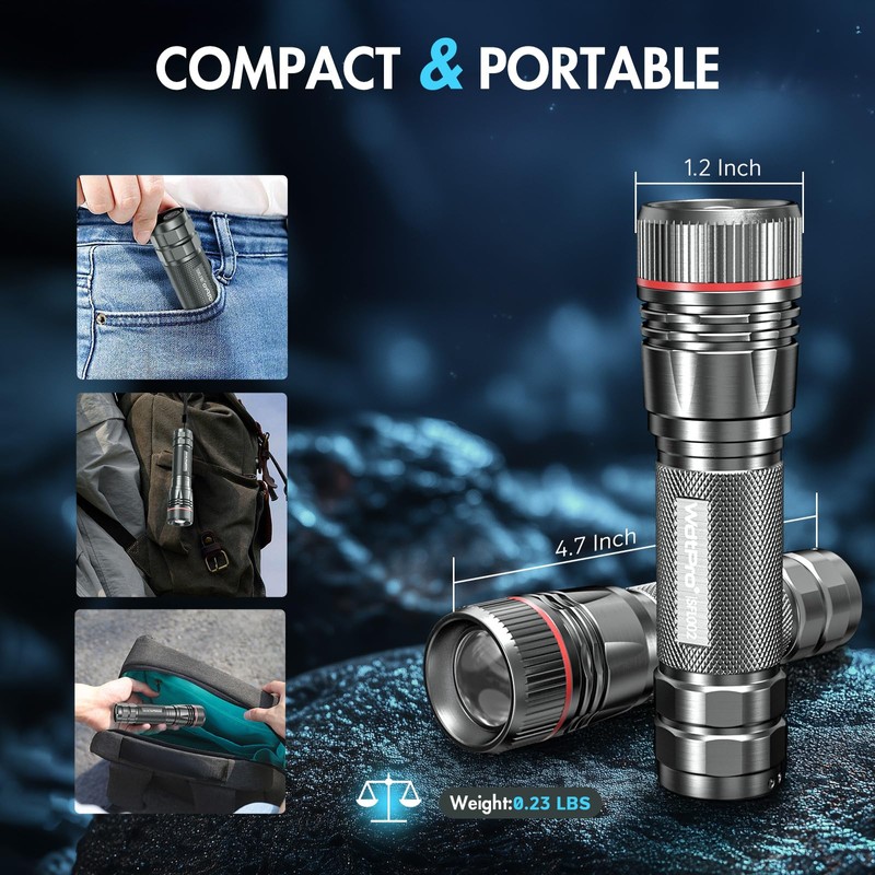 WdtPro Rechargeable Flashlights High Lumens, 1 Pack 10H Long Lasting