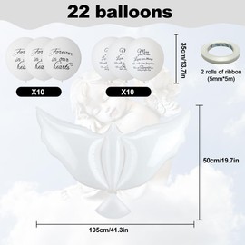 22 Pcs White Memorial Balloons Set, White Funeral Balloons to Release In Sky with 2 Pcs Peace Dove Balloons Funeral Remembrance Balloons for Funeral Condolence Memorial Decoration