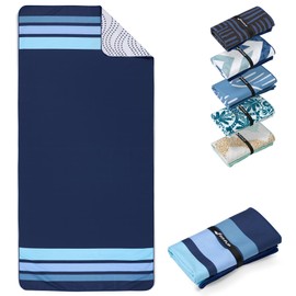 Fit-Flip Beach towel - large microfibre towel - lightweight, compact and super absorbent - sand free quick dry towel, 100% recycled microfibre travel towel - Clean Stripes 200x90cm