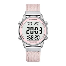 Hearkent Women's Pedometer Watch, Sports Watch with Calorie Counter, Walking Step Fitness Tracker, Large Digital Display Waterproof Wristwatch, Pink, Simple