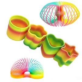 LiFangSotre Pack of 4 Rainbow Circle Spiral Rainbow Feather 4 Pieces Mini Rainbow Ring Magic Feathers Ideal for All Children, Children's Parties, Gifts, Prizes, Stress Toys