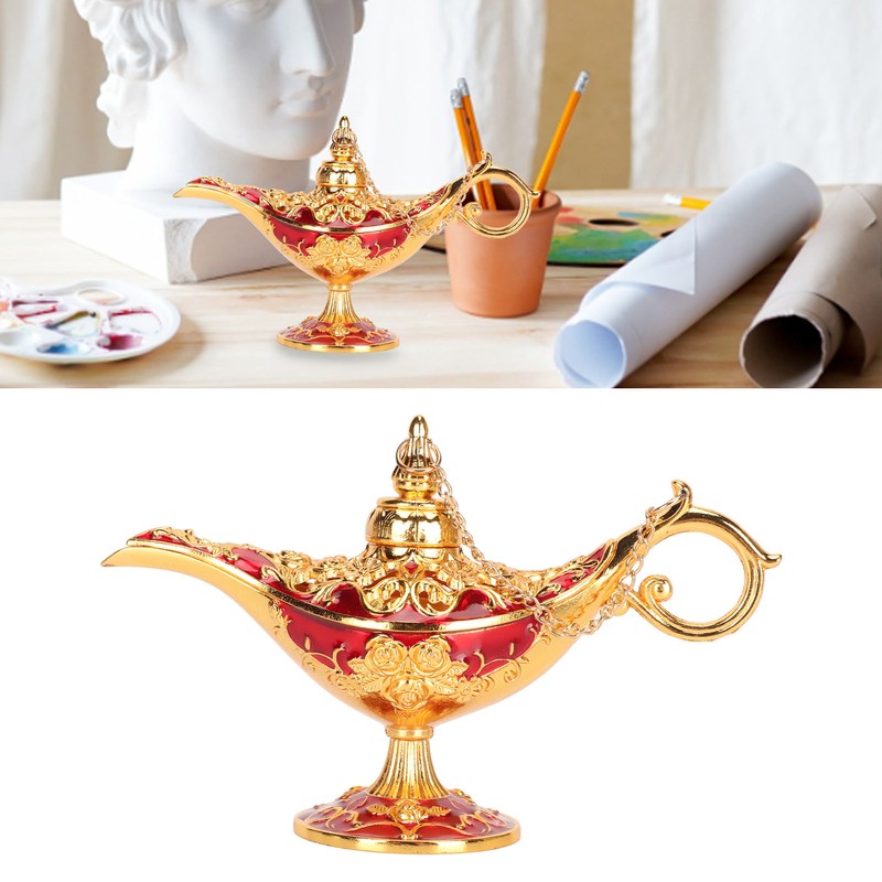 Zinc Alloy Retro Arabian Lamp Tabletop Exquisite Engraved Legend Wishing