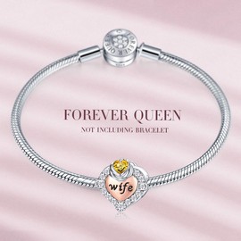 FOREVER QUEEN Love Heart Wife November Birthstone Charm for Bracelet 925 Sterling Silver Wife Charms Bead for Bracelet, Best Birthday Gift for Wife With Jewelry Box