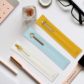 2 Pack Leather Pen Pouch Sleeve, Single Fountain Pen Holder Case, Soft Pen Protective Cover Organizer for Stylus Touch Pen, Ballpoint Pen, Pencils (Black, One Size)