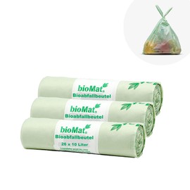 bioMat Compostable 10 Litre Organic Bin Bags with Carry Handle, 78 Bags, Premium Quality, DINplus Certified, Climate Neutral, Made in Germany