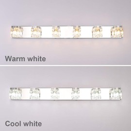 RALBAY LED Modern Bathroom Vanity Lights 6 Lights Crystal Glass Stainless Steel Bathroom Vanity Lights Fixtures Over Mirror LED Modern Crystal Glass Vanity Lights