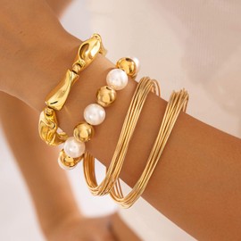 Gold Bangles Gold Cuff Bracelets for Women Non Tarnish Chunky Gold Bracelet Gold Accessories for Women Trendy Jewelry Gifts