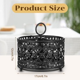 mekueeex 360° Rotating Utensil Caddy Countertop - Cutlery Silverware Caddy Holder with 4 Compartment - Higher Raised Flatware Organizer with Handle for Party Kitchen Counter Office Black