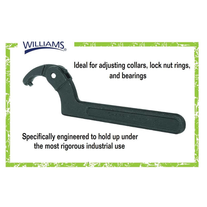 Williams JHW474A Adjustable Hook Spanner Wrench with Span Diameter of